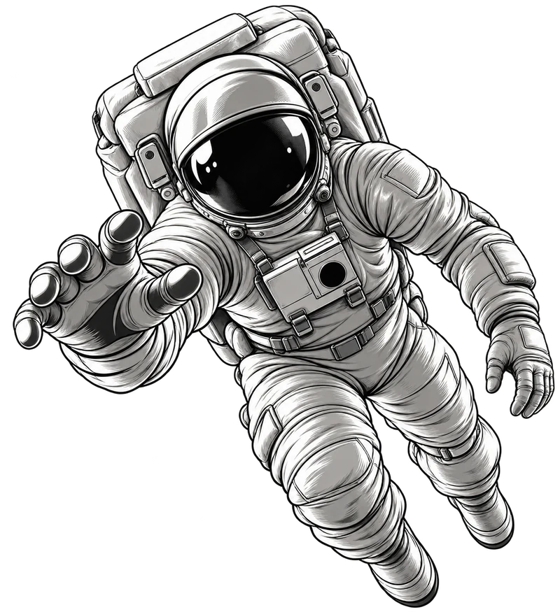 Astronauta flutuando, com a mão estendida