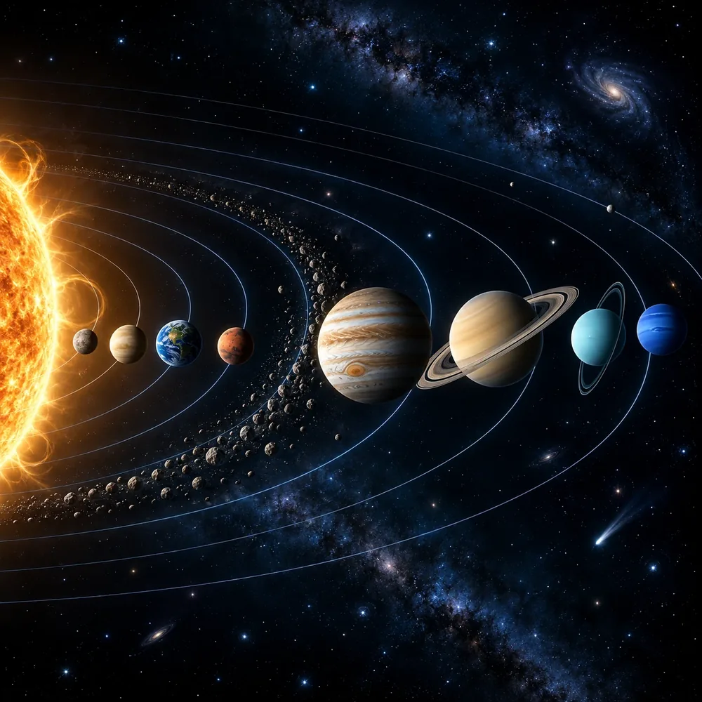 Os planetas do Sistema Solar em órbita