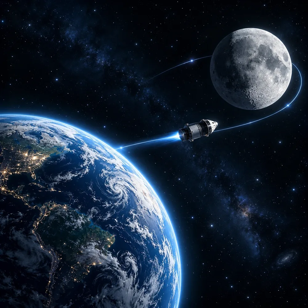 A Terra e uma cápsula a caminho da Lua